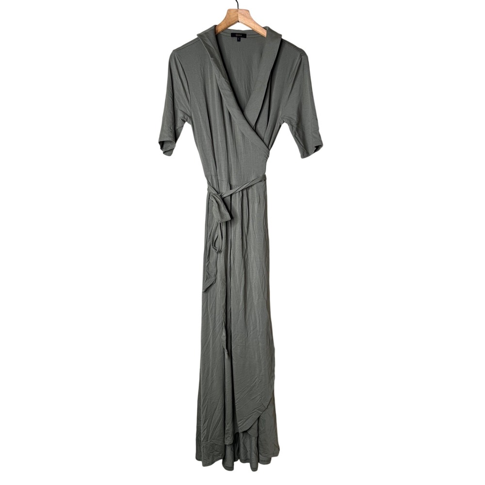 Quince Sage Green Tencel Jersey Wrap Maxi Dress Short Sleeve Tie Waist Large
